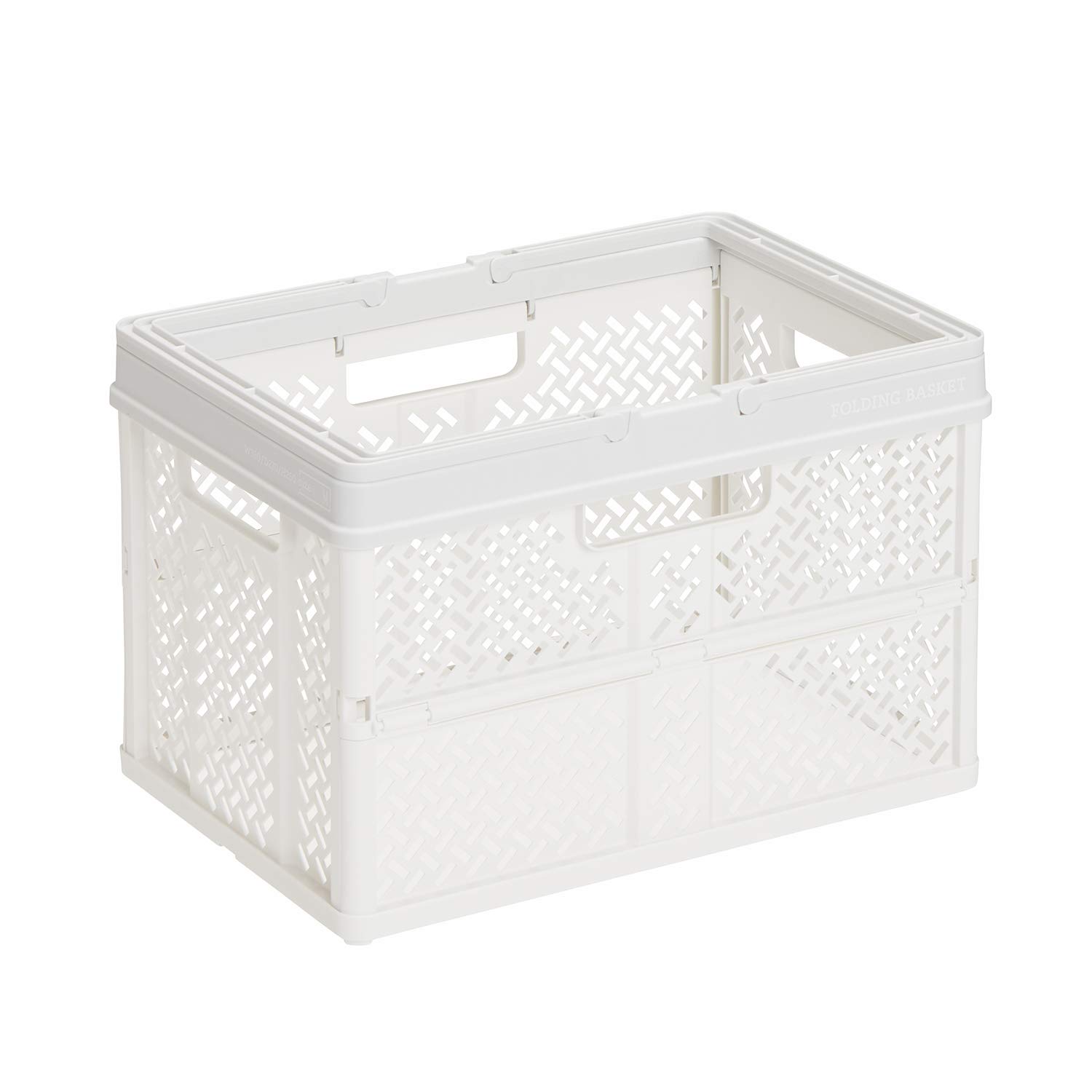 【送料無料】天馬(Tenma) 折りたたんでコンパクトになる持ち手付きの収納ボックス 完成品 折りたたみバスケット Mサイズ お部屋に馴染むデザインの折り畳みコンテナ オリコン カゴ A4ファイルがぴったりのバスケット プラスチック 【組立不要】 【色 スモーキーホワイト