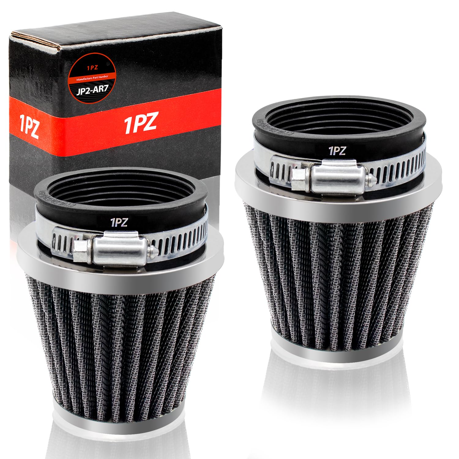 【送料無料】1PZ JP2-AR7 2個 パワーフィルター エアクリーナー 汎用 52/53/54mm 円錐形 ブラック バイク用 エアフィルター