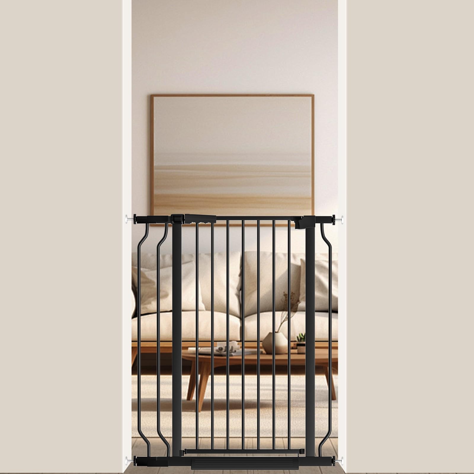 【送料無料】Seogva ベビーゲート ハイタイプ 高さ103cm 拡張フレーム付き 自動ロック 高さ100cm以上つっぱり式 穴開け不要 前後90度開閉 セーフティー安全ゲート 扉開閉式 二重ロック ブラック ホワイト 設置幅75-90cm