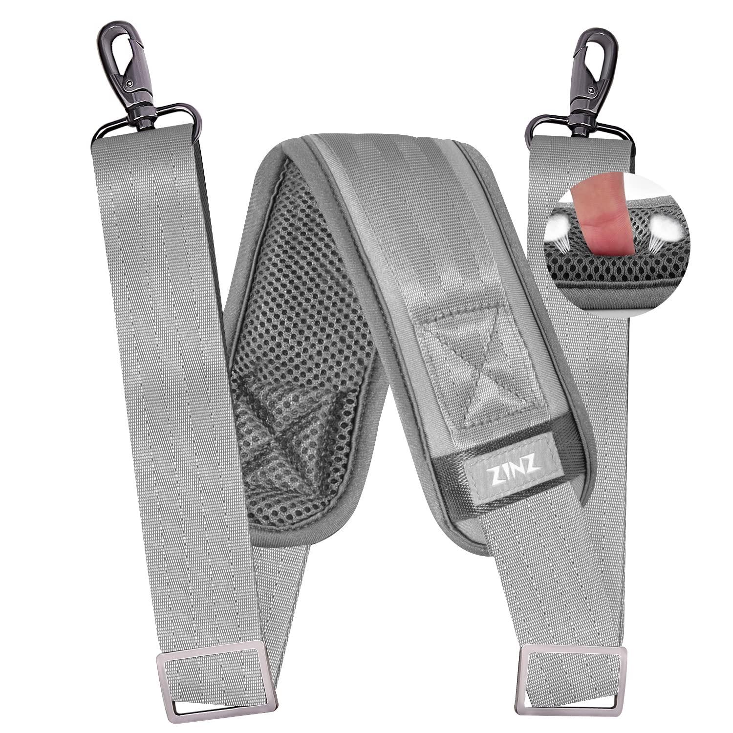 【送料無料】[ZINZ] 200cm ショルダーベルト 極厚の固定クッションパッド ショルダーストラップ 交換用 肩掛け ひも/PC バッグ・カメラケース・ビジネスバッグ・スポーツバッグ・ショルダーバッグ など ，グレー