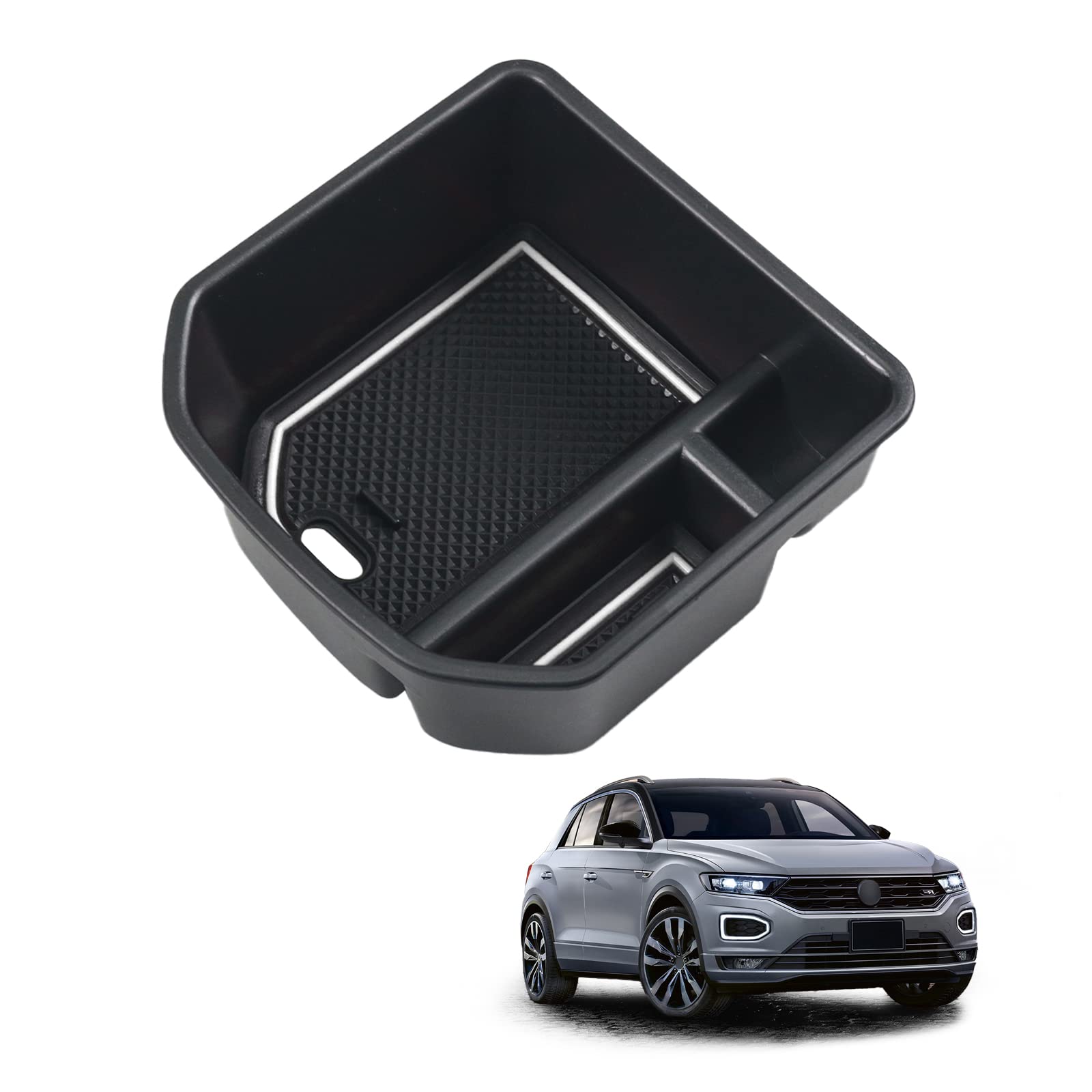 【送料無料】HUAHAO フォルクスワーゲン T-ROC専用 コンソールボックス センターコンソール 小物入れ 二段収納 車用収納ボックス コンソールトレイ vw t-roc アクセサリー ABS素材 充電穴あり 滑り止め付き t-roc カスタムパーツ (ホワイト)