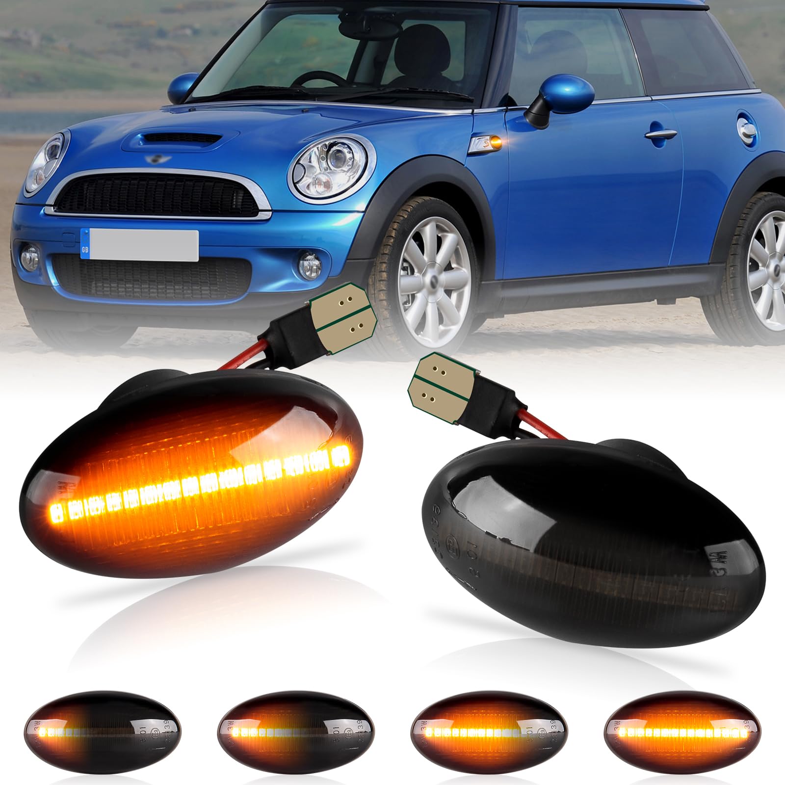 【送料無料】POPMOTORZ LED サイドマーカー シーケンシャル ウインカーBMWミニ用 R50 R53 R52 ミニ ワン クーパー クーパーS コンバーチブル 流れるウインカー サイドウィンカー ライト 車検対応 2個セット