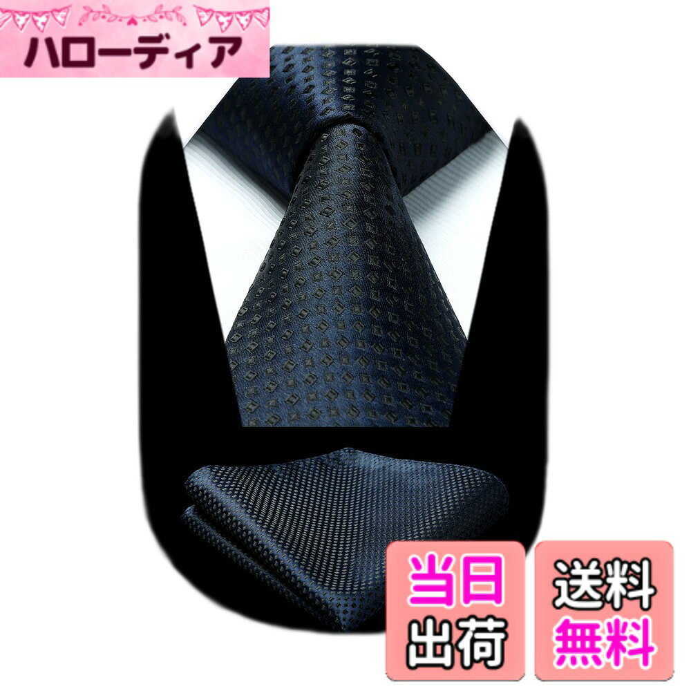 【送料無料】[HISDERN] ビジネス ネクタイ メンズ フォーマル ネクタイ チーフ セット ブランド チェック柄 ネービー 高級 ブランド 結婚式 就活 卒業式HC-05