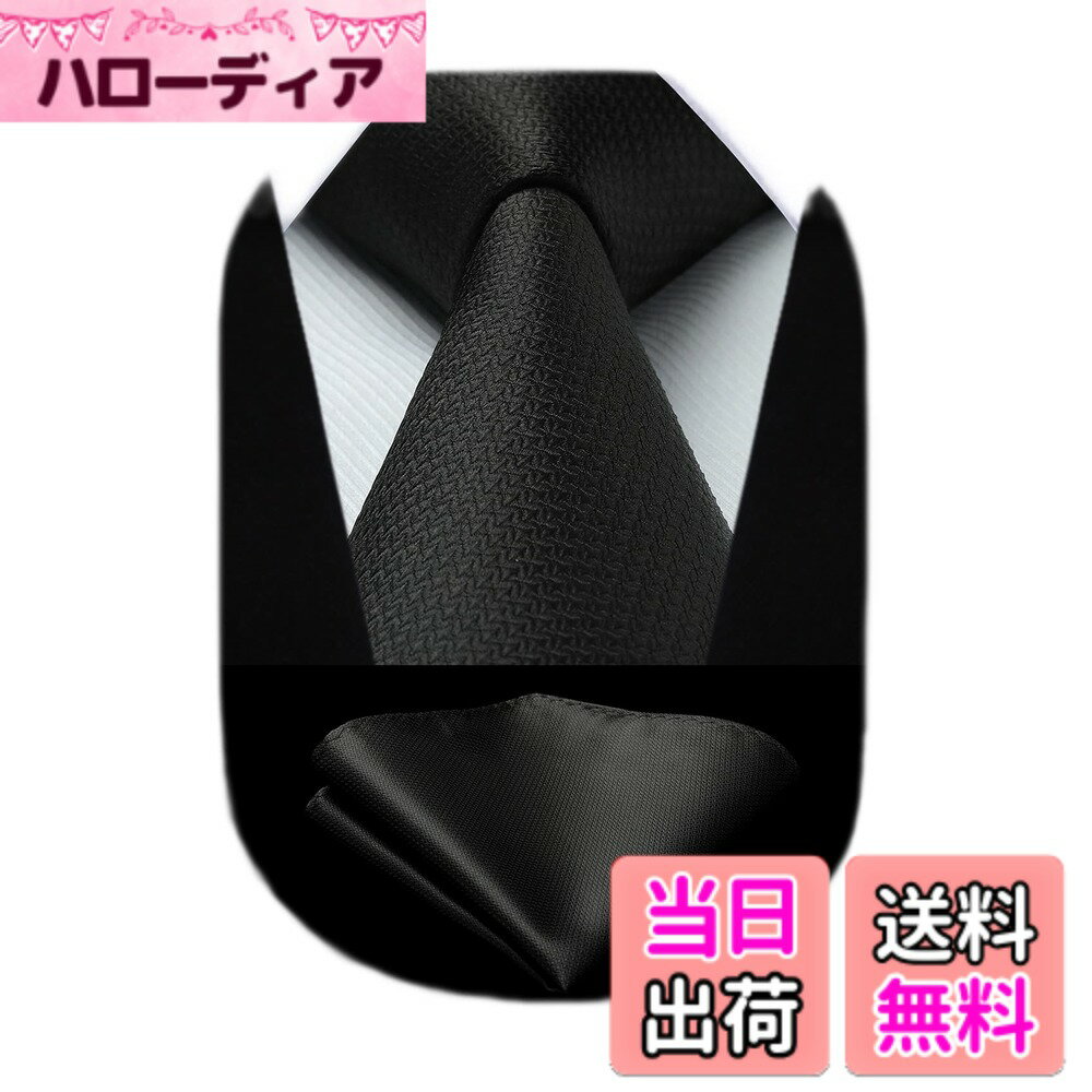 【送料無料】[HISDERN] 黒 ネクタイ メンズ 高級 ネクタイ ポケットチーフ セット ...