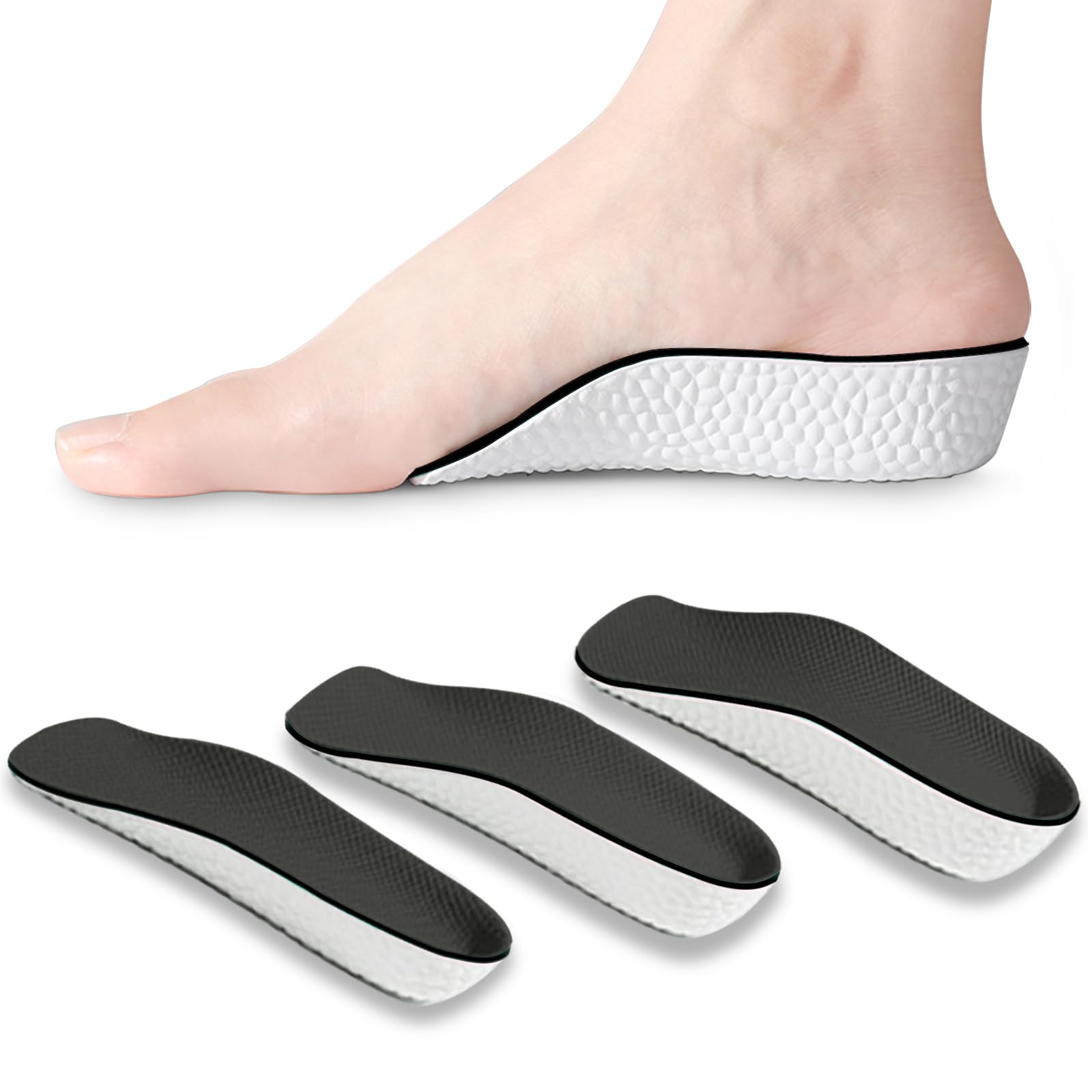【送料無料】[Kozzim] シークレット インソール アーチサポートアスレチック ハーフサイズ 混んでいない U字型ヒール身長アップ 中敷き 衝撃吸収/横滑防止/超軽量 高さ【1.5cm/2.5cm/3.5cm】 (3.5CM, ブラック)
