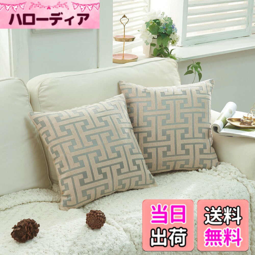 【送料無料】YunJeude クッションカバー 45x45cm シェニール生地 幾何学模様 モノグラム柄 おしゃれ 柔らかい北欧 可愛い ソファ背当て 装飾枕カバー ピロケース 車 椅子 インテリア飾り 2枚セット (ベージュ, 45x45)