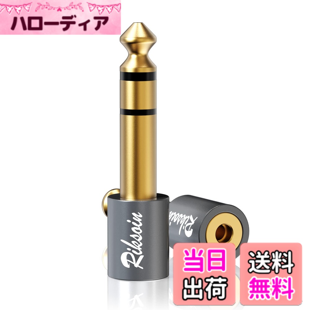 【送料無料】3.5mm ⇒ 6.35mm 変換 プラグ RIKSOIN (2個セット) ステレオミニプラグ (メス) ⇒ ステレオ標準プラグ (オス) イヤホンジャック 変換 24K金メッキ ヘッドホン、アンプ、電子ピアノ等に適用