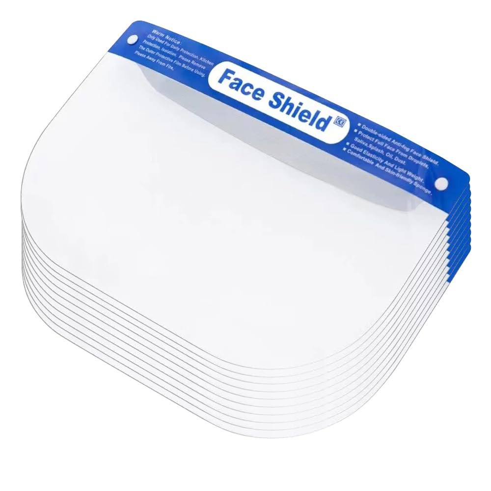 【送料無料】[HUOFU] フェイスシールド 10枚 50枚100枚 フェイスガード 飛沫防止 face shield 透明 軽量 ほこり 花粉対策 防塵 防災面 簡易防護面 曇り止め 顔保護 作業場 飲食 接客 介護 ペンキ塗り 草刈り 水洗い可 組立済 (10枚セット)