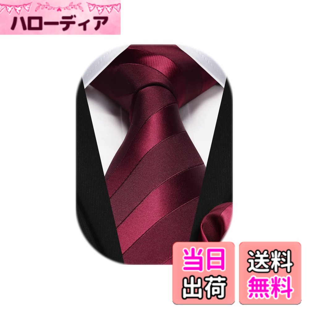 【送料無料】[HISDERN] 赤 ネクタイ結婚式 ネクタイ メンズ チーフ セット ストライプ柄 フォーマル ビジネス用 ブランド 礼服用 慶事用 紳士 プレゼント HC-04