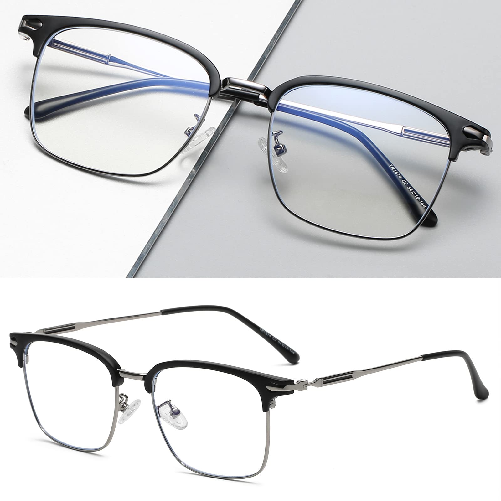 【送料無料】[Aollaa] 【知的印象】 ブルーライトカットメガネ PC眼鏡 伊達めがね【金属枠・ブルーライトカット・UVカット・快適な鼻パッド・軽量・度なし・透明レンズ】 大きめ だてめがね ファッション眼鏡 パソコン用 メンズ レディース ウェリントン 父の日プレゼン