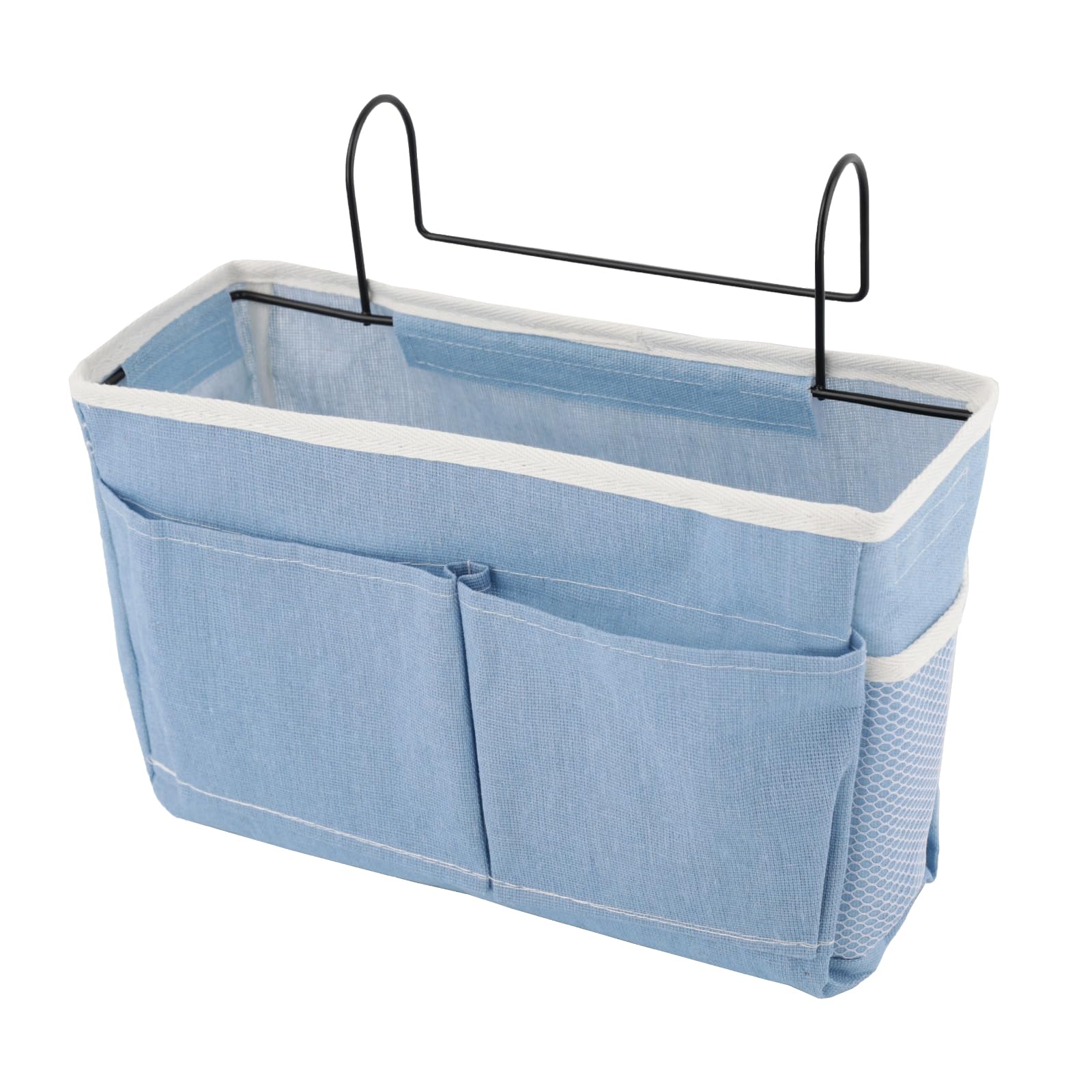 【送料無料】Surblue ベッドサイドポケット 収納ポケット 吊り下げ式 二段ベッド 病院ベッド 寮の部屋 ベッドレール キャンプ用 ポケット4つとフック2つ (空色)