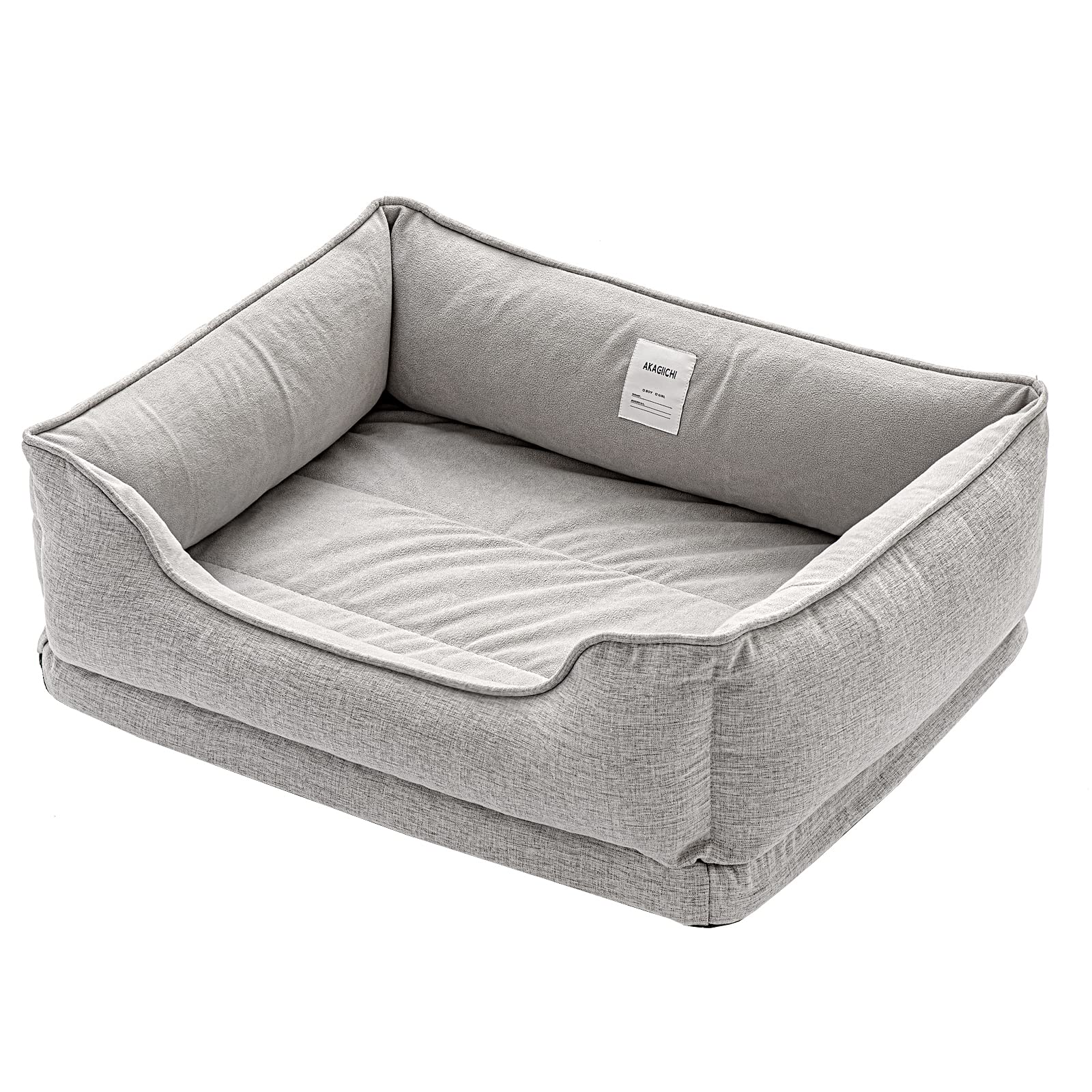 【送料無料】AKAGIICHI 犬 ベッド ペットベッド 猫ベッド ペットソファー 洗える フワフワ 四角型 夏 四季適用 姿勢矯正 防寒 耐噛み素材 滑り止め 取り外し可能 サイズM L (L, グレー)