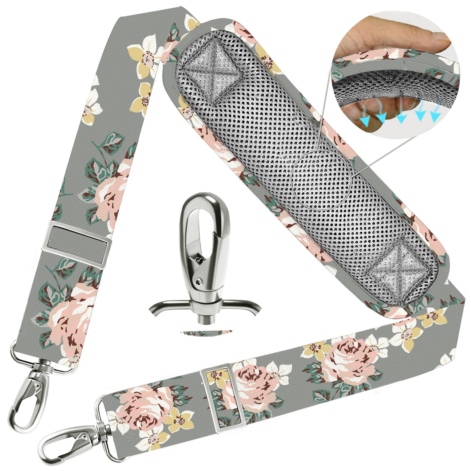 【送料無料】[ZINZ] 198cm ショルダーベルト 極厚の固定クッションパッド ショルダーストラップ 交換用 肩掛け ひも/PC バッグ・カメラケース・ビジネスバッグ・スポーツバッグ・ショルダーバッグ など ，ライトローズ