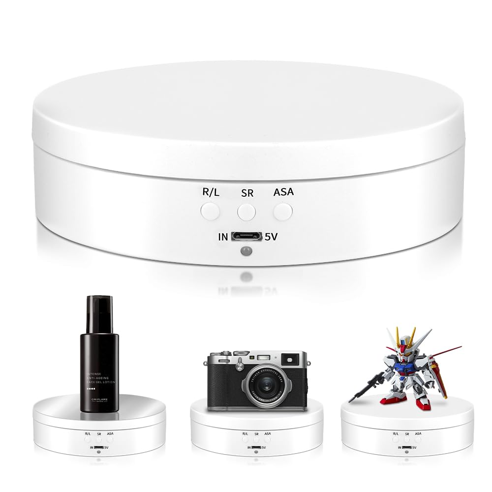 【送料無料】L'QECTED ターンテーブル 電動回転台 360度回転台 電動ターンテーブル 耐荷重3kg 方向角度調整可能 安定性 低騒音 直径13.8CM フィギュア 撮影用(ホワイト 13.8cm)