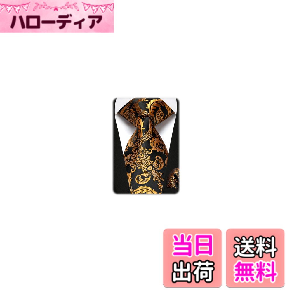 【送料無料】[Enlision] ネクタイ メンズ ペイズリー ゴールド 黒 柄 おしゃれ 花...