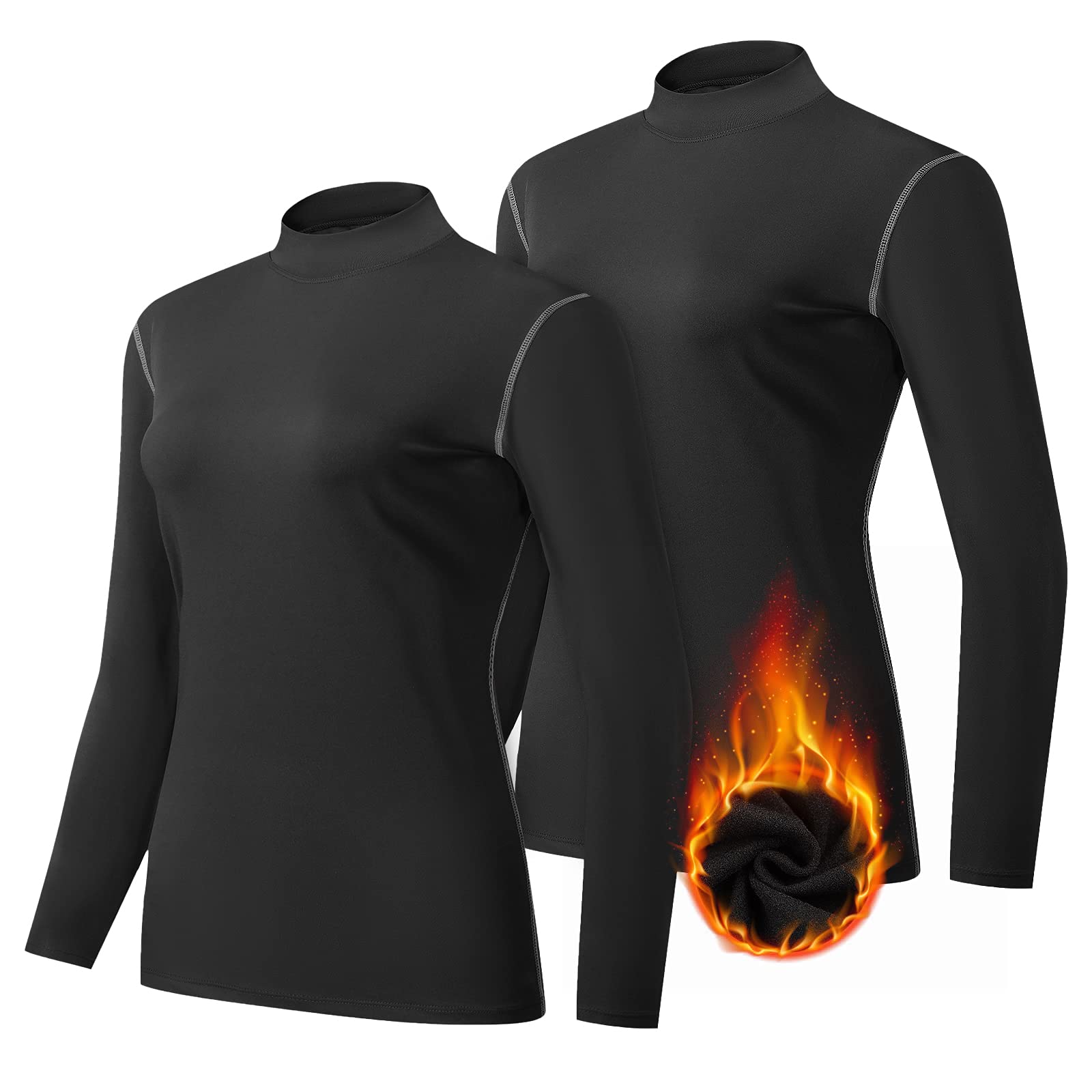 【送料無料】[Sillictor] スポーツ インナー シャツ レディース 裏起毛 ハイネック 長袖 コンプレッション トップス アンダー ウェア 【通気速乾・保温防臭】 2219*2 ブラック 3XL