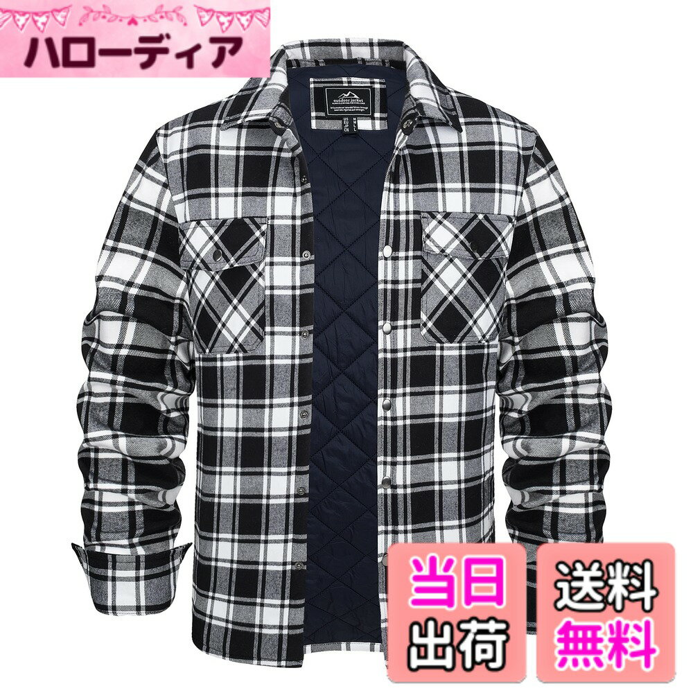Jacket - 【送料無料】[KEFITEVD] 長袖シャツ メンズ 厚手 バイクジャケット 防風 コート 大きいサイズ 中綿 ブルゾン ゴルフ チェック シャツ ビジネス ポケット付き ジャケット 黒 ブラック M