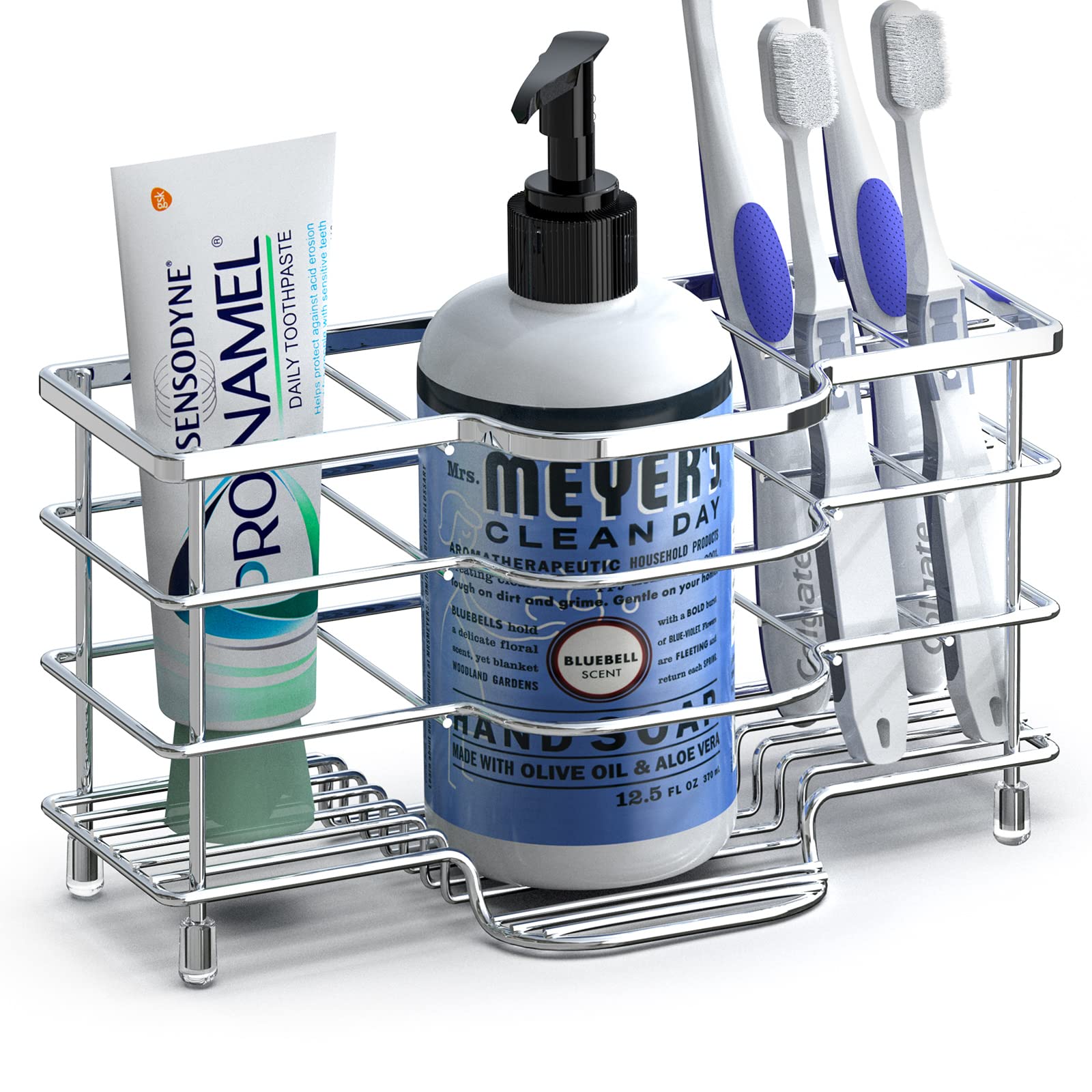 【送料無料】Linkidea 換気歯ブラシホルダー バスルーム用 ステンレススチール製歯ブラシスタンド 歯ブラシ、歯磨き粉、カミソリ、ハンドソープ、化粧台カウンタートップ 6スロットオーガナイザー (クローム)