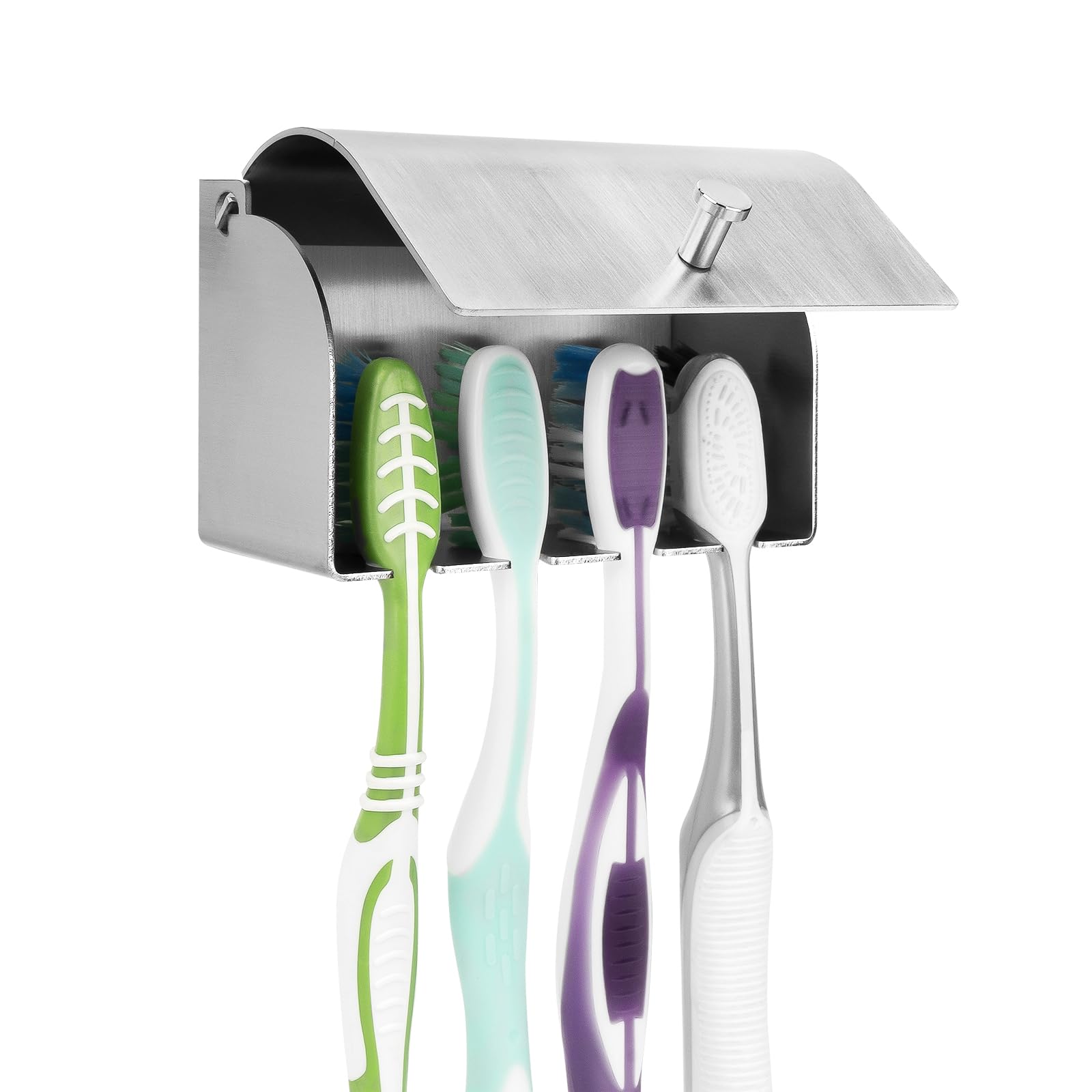 【送料無料】Linkidea 壁掛け歯ブラシホルダー カバー付き バスルーム シャワー用 ステンレススチール 粘着式 壁掛け 4スロット 歯ブラシハンガー
