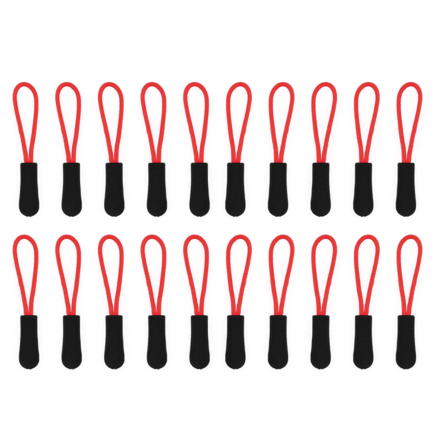 【送料無料】TORMEN ジッパープル 強力なナイロンコードプル ノンスリップ ジッパー タブ 延長ファスナー バックパック、ジャケット、トランク、ハンドバッグ、手提げ鞄(20個, ブラック・レッド）