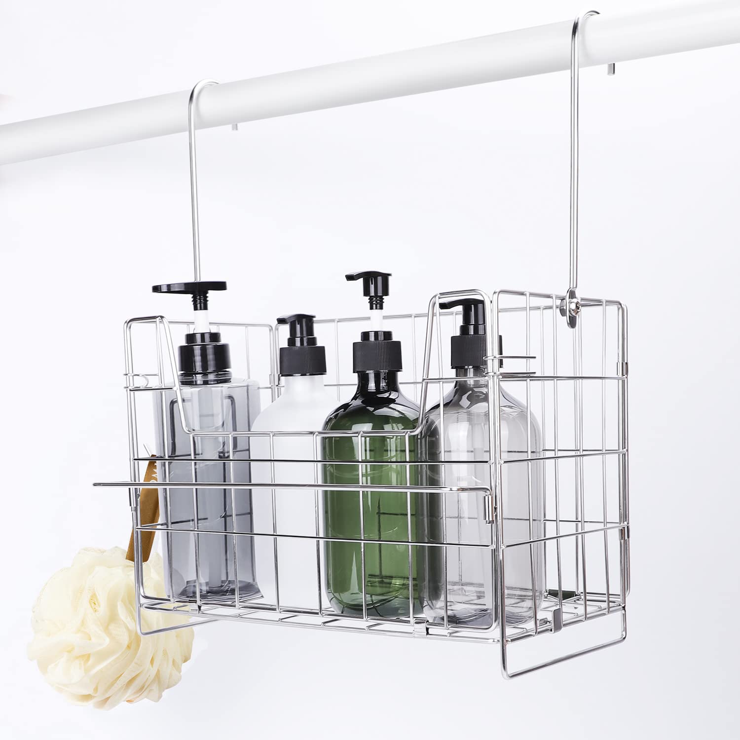 【送料無料】FUNHOO バスルームバスケット 風呂用吊り下げ お風呂バスラック タオルハンガー/小物フック付き おもちゃ 収納 幅29x奥行15x高さ20cm 18-8ステンレス採用 組み立て式