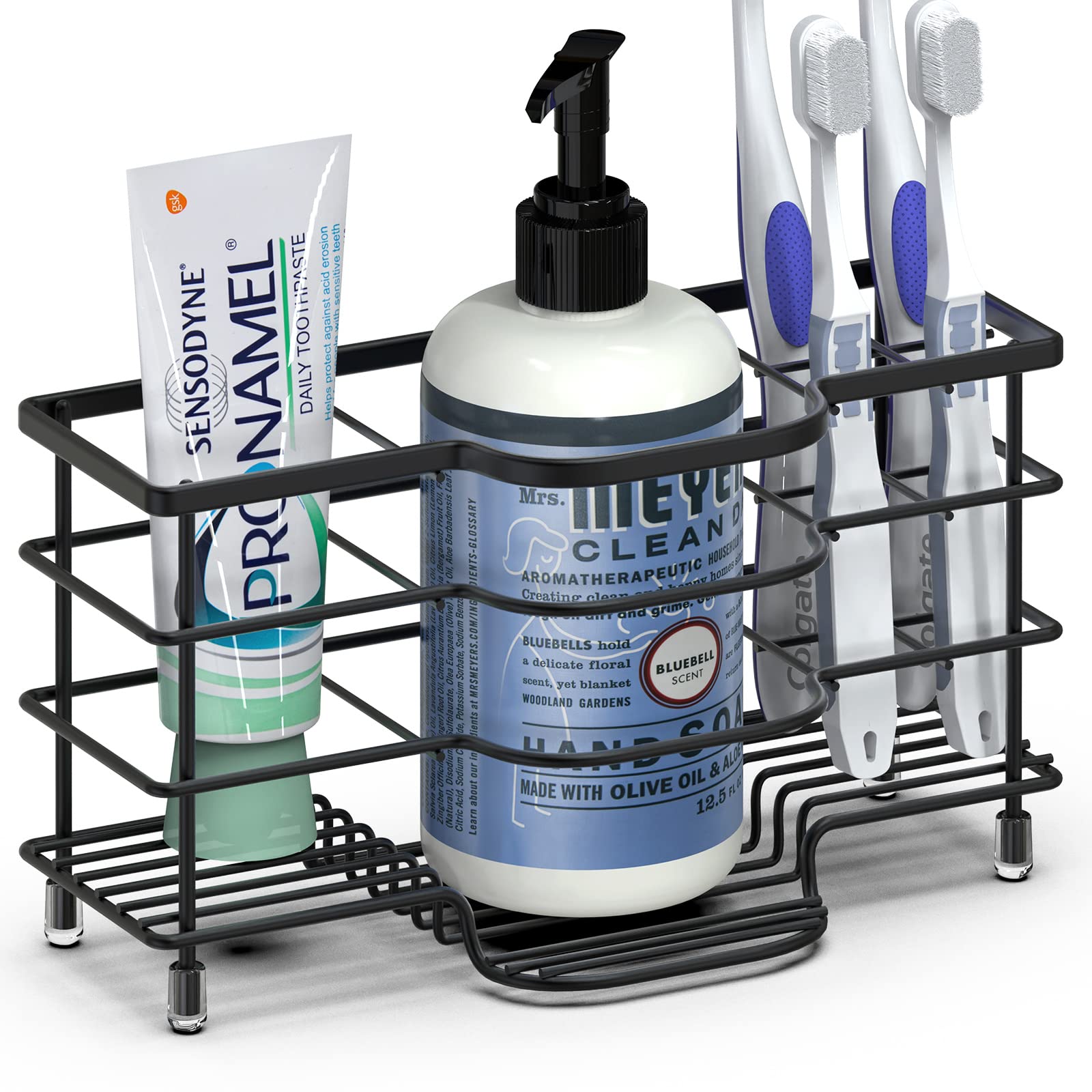 【送料無料】Linkidea 電動歯ブラシホルダー ステンレススチール バスルームストレージオーガナイザースタンドラック 換気カウンタートップ 6スロット 歯磨き粉 クレンザー くし カミソリ用 (ブラック)