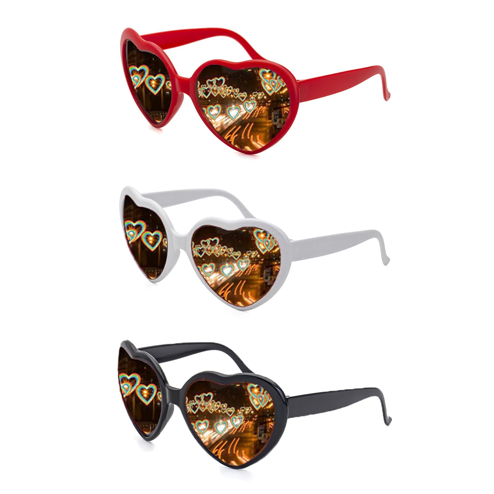 【送料無料】Coollooda 3D偏光 おもしろサングラス【3個セット】特殊効果 メガネ ハート型効果の回折ライトグラス EDMフェスティバルカーニバルライトパーティーメガネバー、結婚式、音楽祭、クリスマス