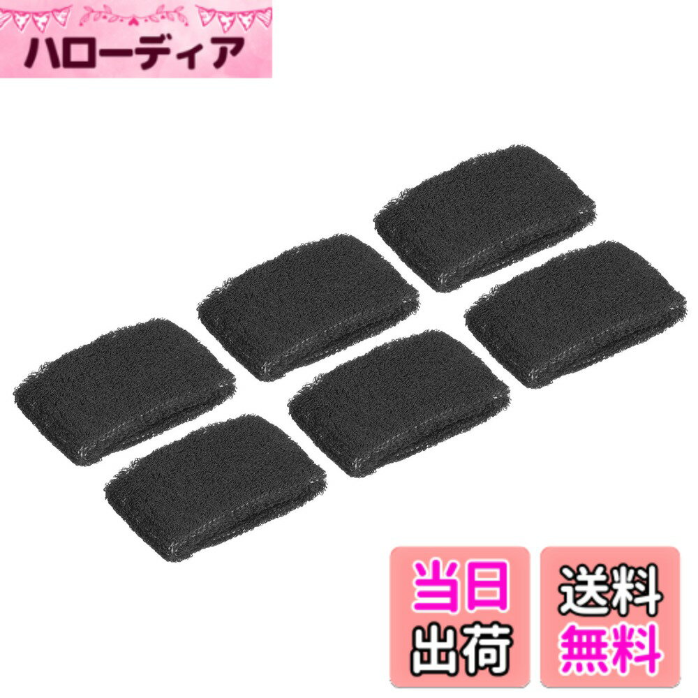 【送料無料】PATIKIL スポーツリストバンド 8x5cm 6本 綿テリークロス 吸収性の汗止めバンド テニス 野球 エクササイズ アスレチックランニング用 ブラック
