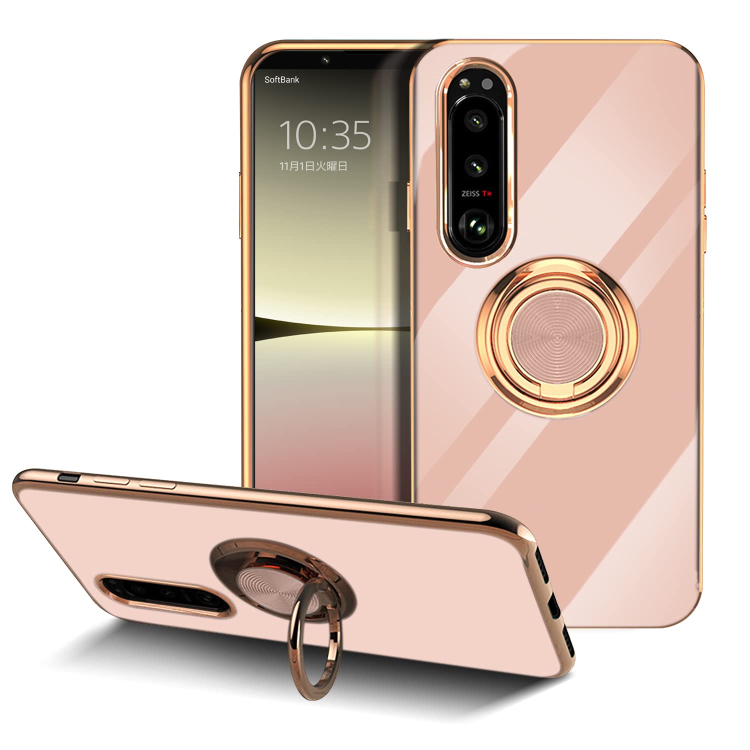 【送料無料】LuFiYa Sony Xperia 5 IV SO-54C/SOG09 用 ケース リング付き カバー TPU素材 スタンド機能 エクスペリア ファイブ マークフォー 軽量 耐衝撃 薄い 擦り傷防止 落下防止 車載ホルダー 360°回転 ケース Sony Xperia 5 IV 対応 （ピンク）