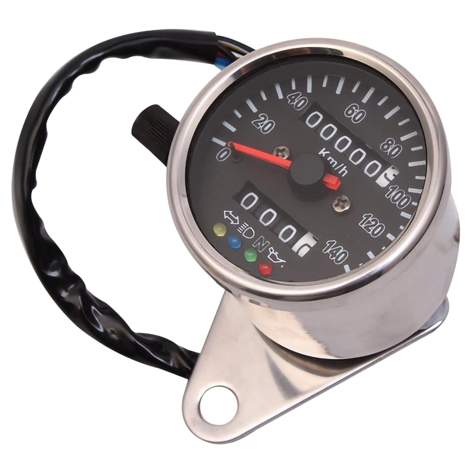 【送料無料】Meliore 機械式 LED ミニ スピードメーター 140km 140キロ バイク トリップメーター インジケーター ステー 付き 走行距離 シルバー ブラック