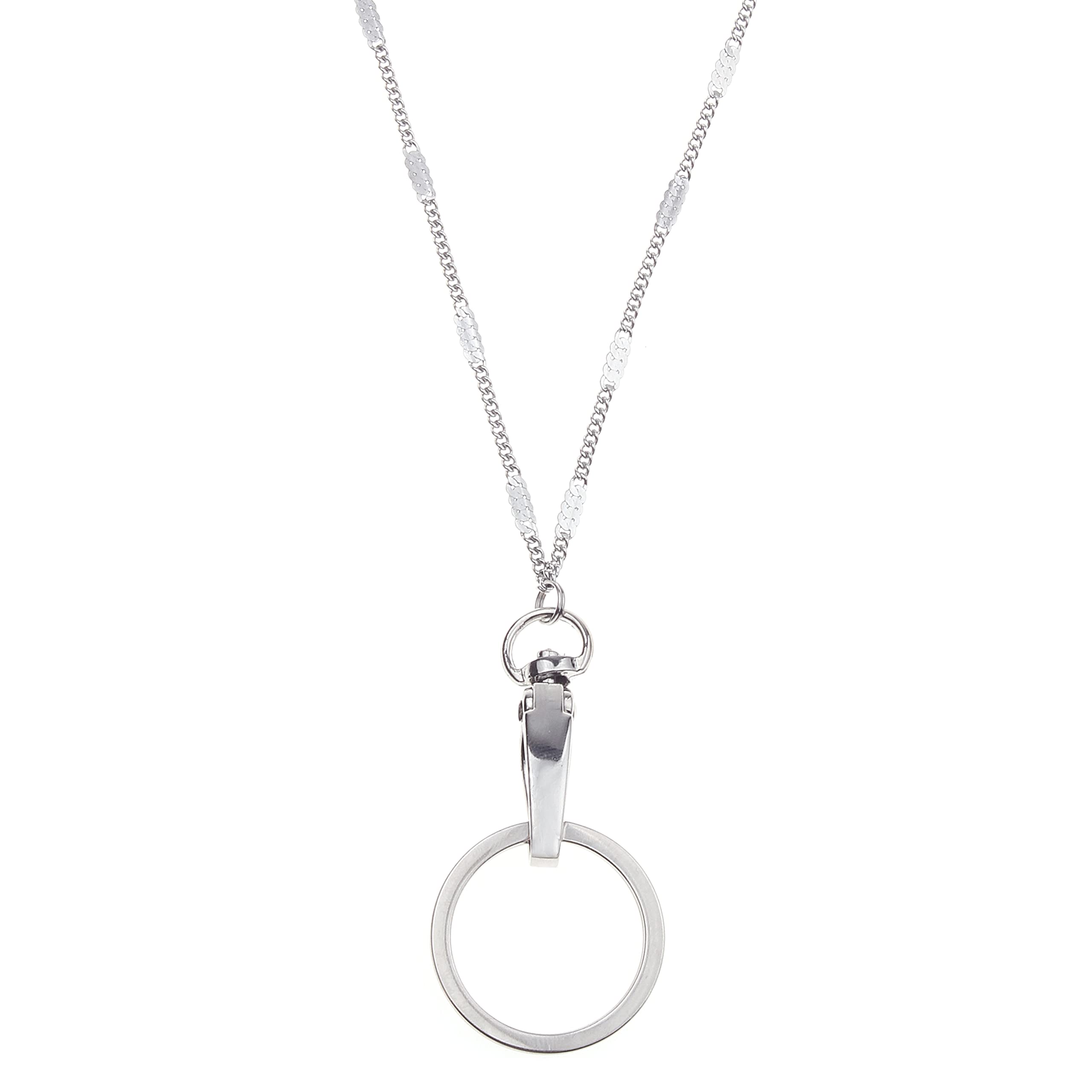 【送料無料】[Wisdompro] ネックストラップ メタル 首掛け紐 社員証、名札、鍵、眼鏡用 ネームホルダー メタルチェーン レディース シルバー 喜平チェーン