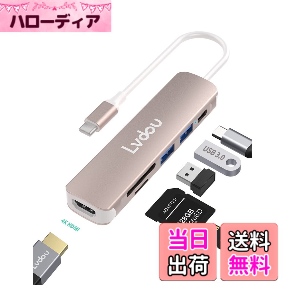 【送料無料】Lvdou 2024高機能版 USB C ハブ 6-in-1 Type-C アダプタ｜100W PD充電・4K 60HZ HDMI・USB 2.0/3.0・MicroSD/SDカードリーダー搭載｜MacBook Pro/Air, iPhone 15/16, iPad Pro, Surface Pro 9/8, HP, DELL, Chromebook対応 ノートPC/タブレット用｜適格請求