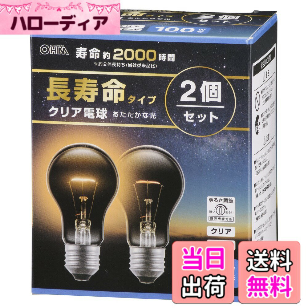 【送料無料】オーム(OHM) 電機 白熱電球 白熱球 エジソン電球 フィラメント電球 長寿命 E26 100W形 クリア 2個セット LB-DL6695C-2PN 06-4757