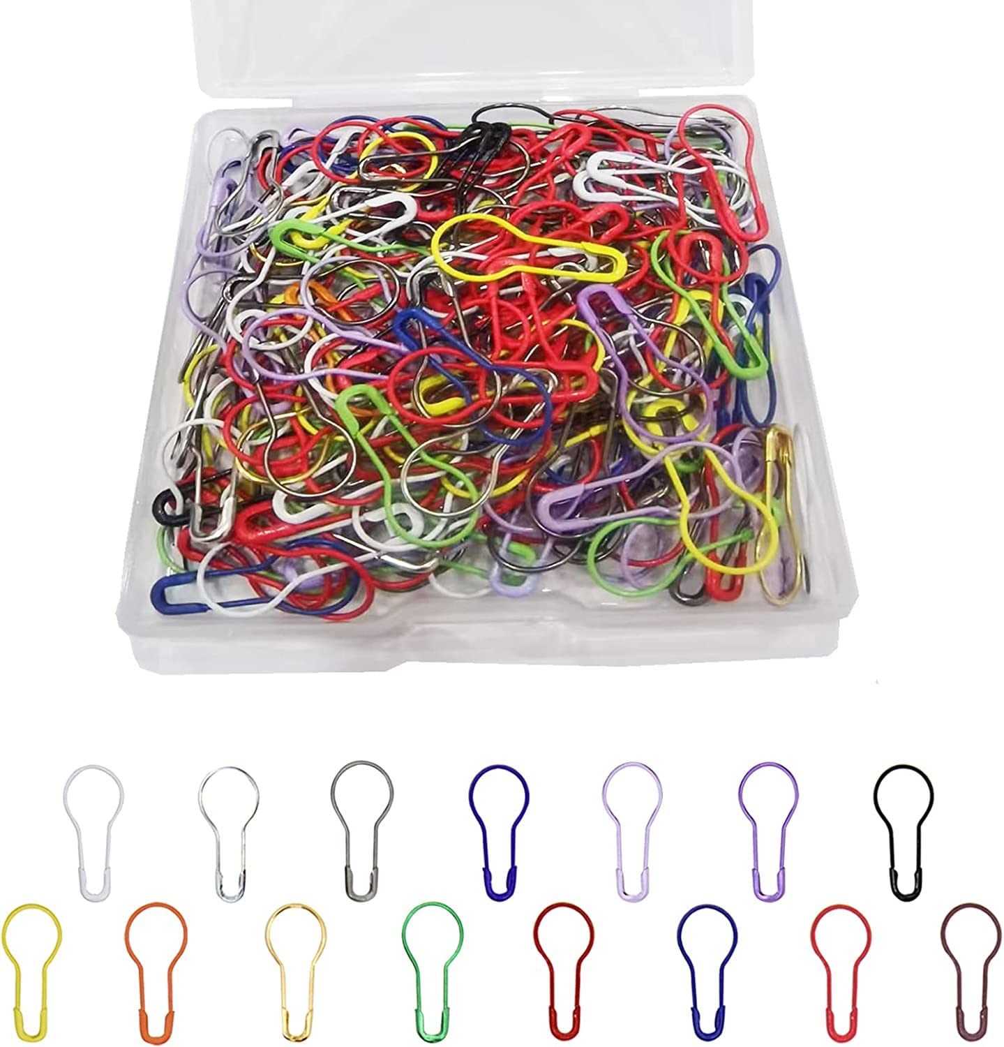 【送料無料】200個セットひょうたん形 ピン, BetterJonny 金属ひょうたん安全ピンロック安全ピン ロック針 ピン安全ピン ひょうたん鮮やかな色の安全ピン衣類の縫製技術に用いられる各種のカラーニット縫合マーク、収納ケース付き