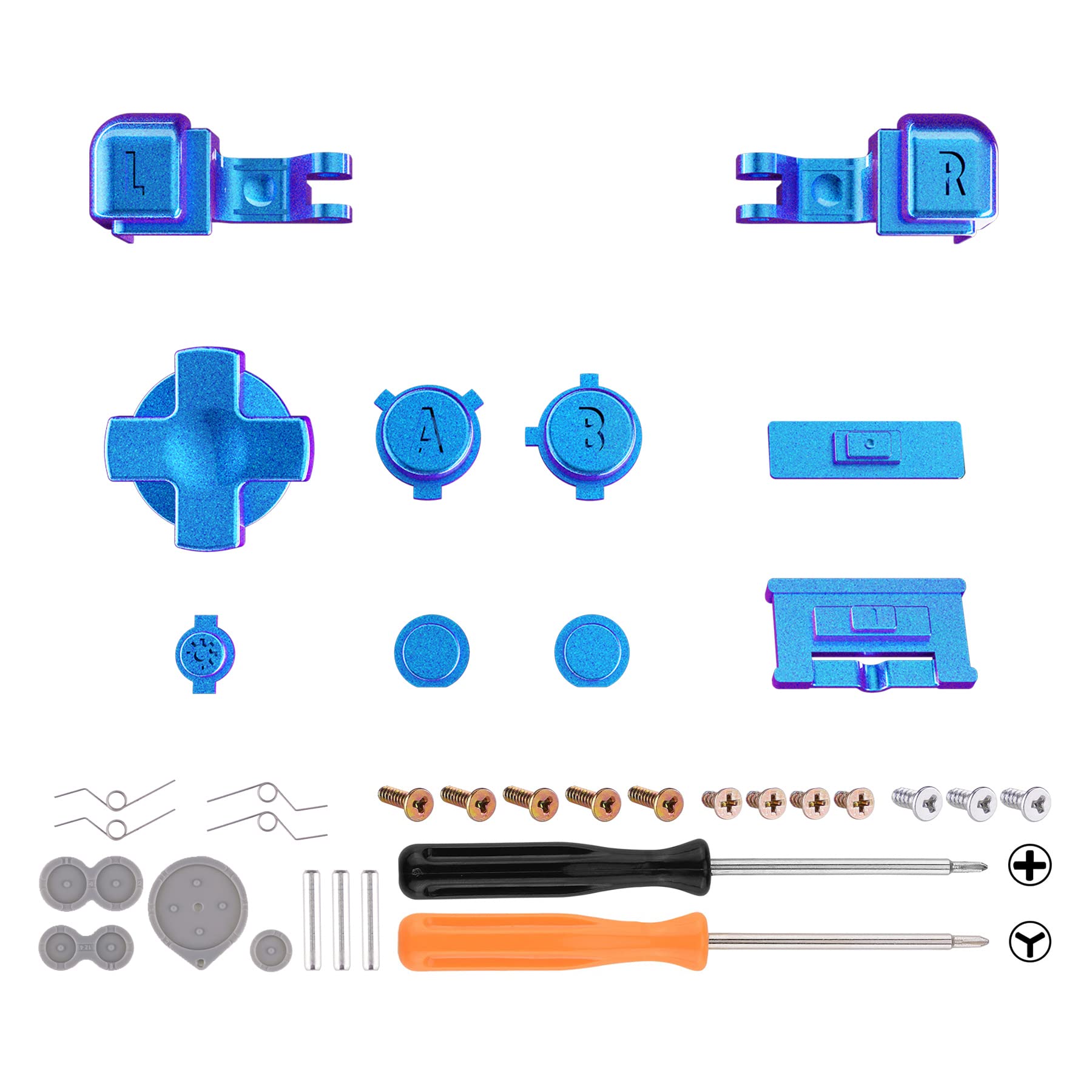 【送料無料】eXtremeRateゲームボーイアドバンスSPコンソールに対応用カスタムボタン部品、GBA SPに対応用光沢のある交換ボタンA B L Rボタン、パワー、オン、オフ、ボリューム や十字キー。本体は付属していません【カメレオンパープルブルー】