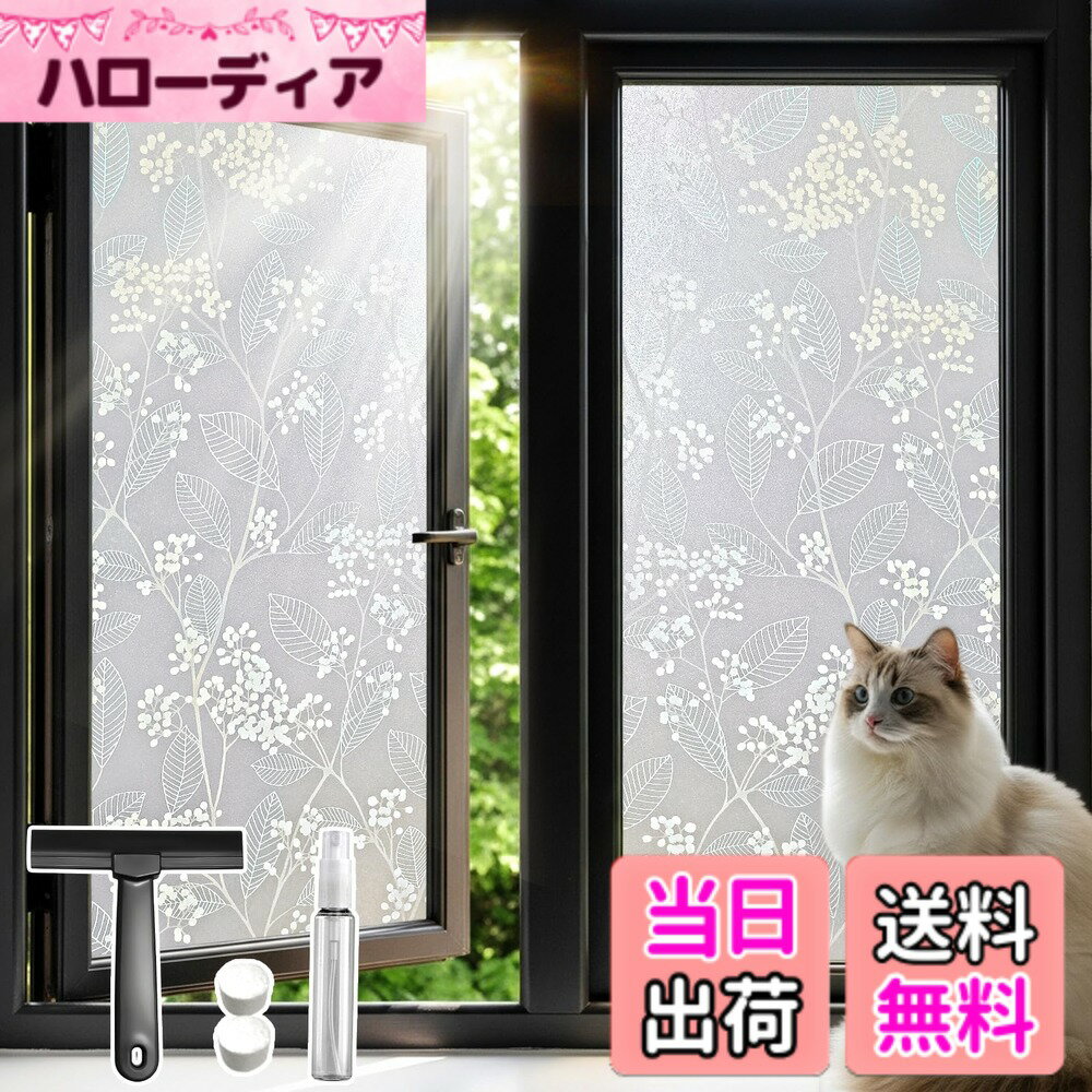 Rakuten - 【送料無料】Qualsen 窓ガラス目隠しフィルム 窓 めかくしシート 目隠しシート窓ガラスフィルム ステンドグラス シール 水で貼ってはがせる 外から見えない UVカット 飛散防止(30 x 200 cm, 白果樹)
