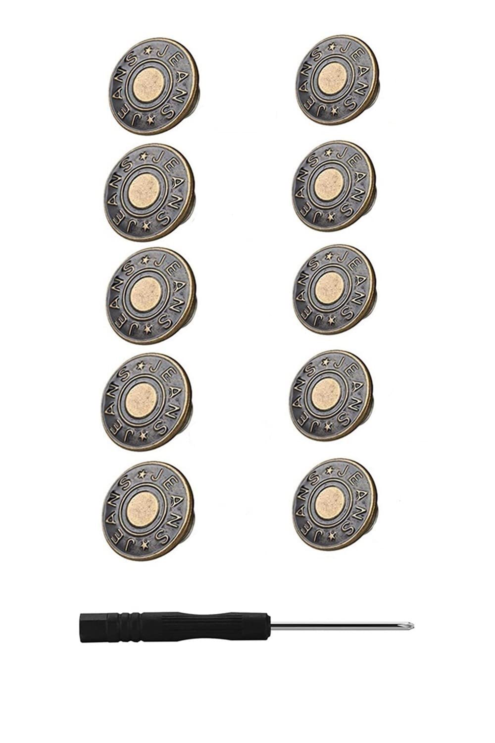 【送料無料】YFFSFDC ボタン ジーンズ デニム 交換 リメイク用 17mm 10個セット ジーパン直し ネジ式 簡単取付け DIY 手作り 手芸/家庭/裁縫用 専用ドライバー付き (銅色)