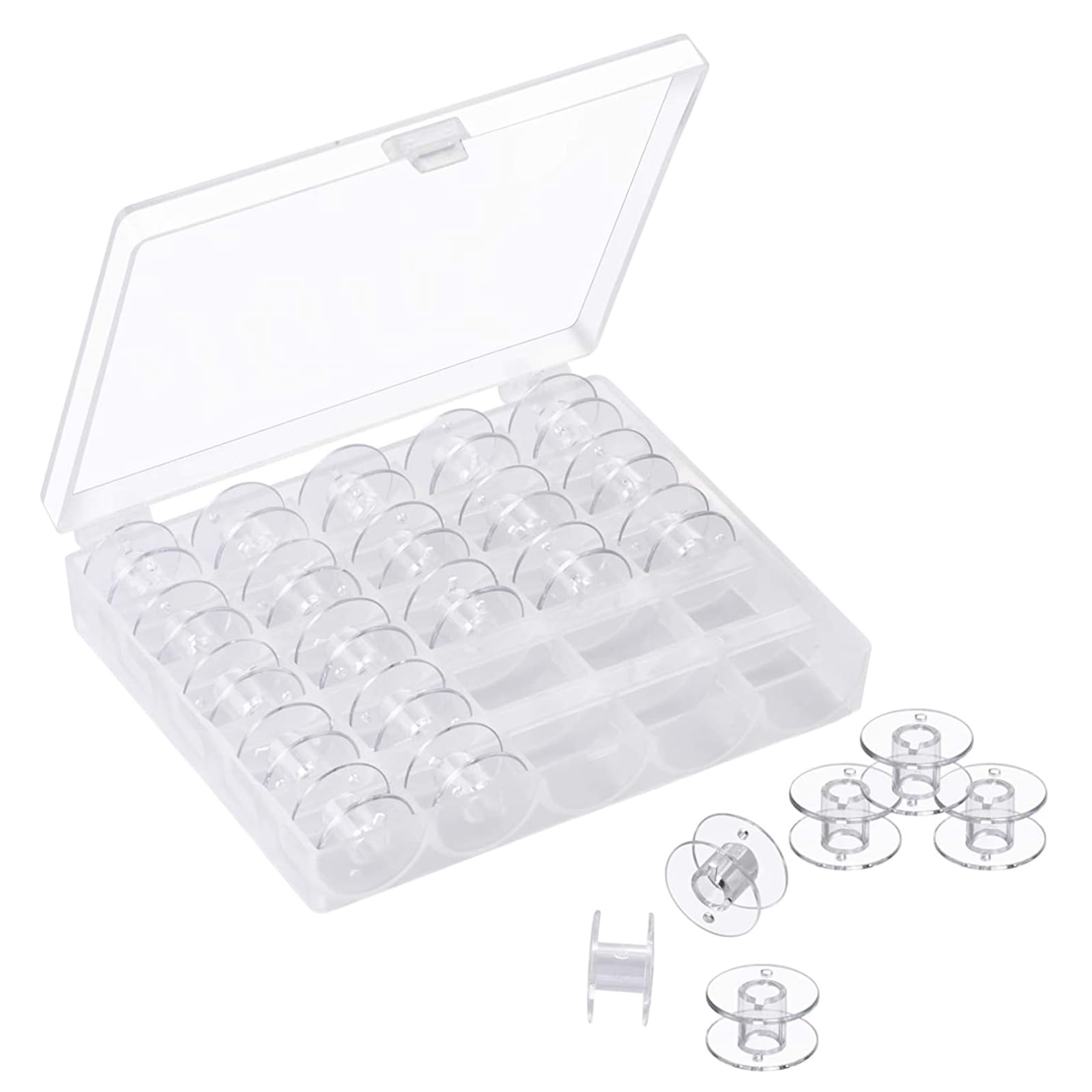 【送料無料】BTtime ミシンボビン 25個セット 家庭用ミシンボビン ボビンホルダー 透明ボビン プラスチック製ボビン ミシン付属品 収納ケース付 裁縫道具 ハンドメイド材料 繰り返し使える