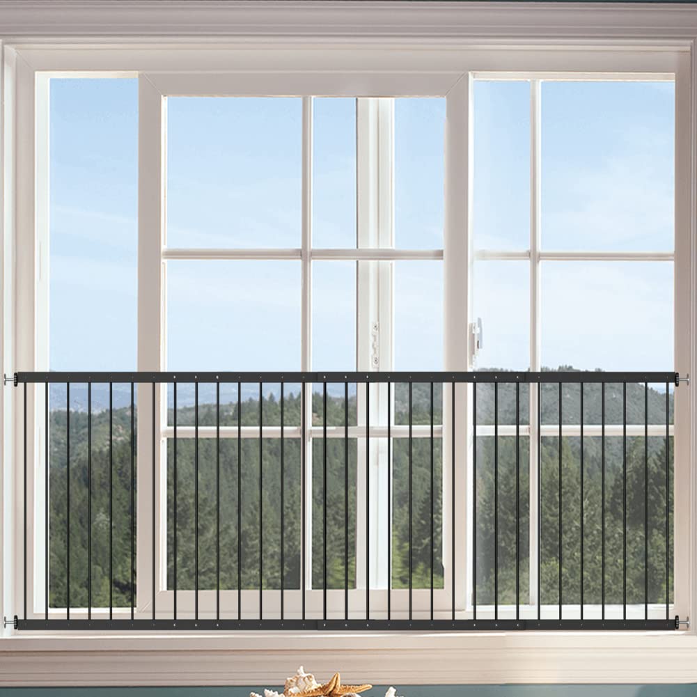 【送料無料】Seogva 窓から転落防止フェンス 窓柵 ブラック ベビーゲート 窓用 高さ73cm 突っ張り式 フェンス4枚連結 簡単設置 説明書付き（設置幅：220-284cm）