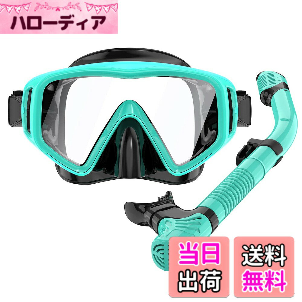 【送料無料】MILPROX シュノーケルマスク スノーケル 2点セットメッシュバッグ付き クリア ガラスレンズ 水中マスク スノーケリング フリーダイビング シュノーケリング 水泳 暑さ対策 男女兼用（グリーン）
