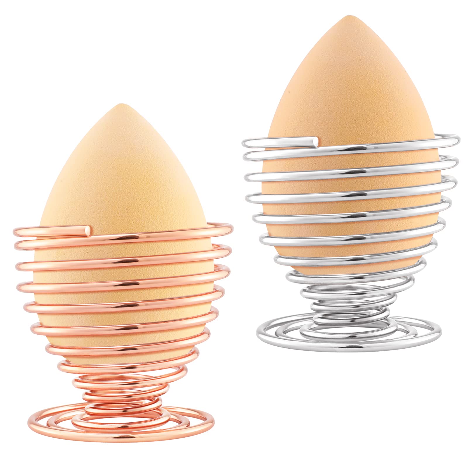 【送料無料】スポンジホルダー パフホルダー Luxspire メイクスポンジスタンド ステンレス製 バネ螺旋型 メイクスポンジパフ専用 メイクアップ道具 立てて収納 化粧道具収納 小型 軽量 錆びない ファッション小物収納 シルバー＋ローズゴールド