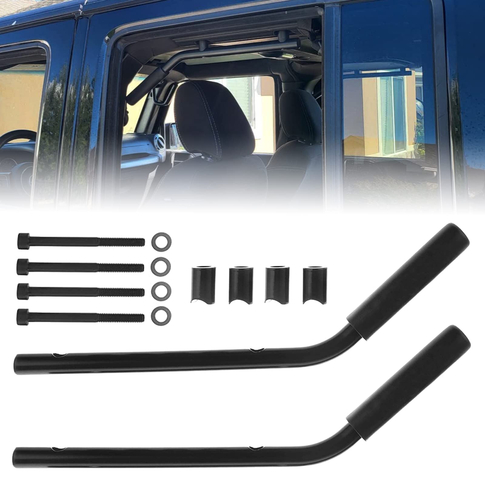 【送料無料】リアグラブハンドル アシストグリップ 車の手すり グラブハンドル ForジープラングラーJKルビコンサハラスポーツ2007-2017 ブラック 左右セット