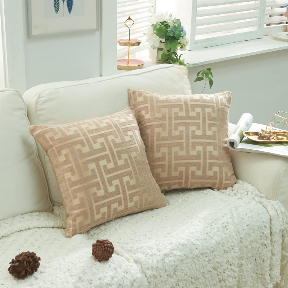 【送料無料】YunJeude クッションカバー 60x60cm シェニール生地 幾何学模様 柄 おしゃれ 柔らかい北欧 可愛い ピロケース 車 椅子 インテリア飾り 2枚セット (カーキ, 60x60)