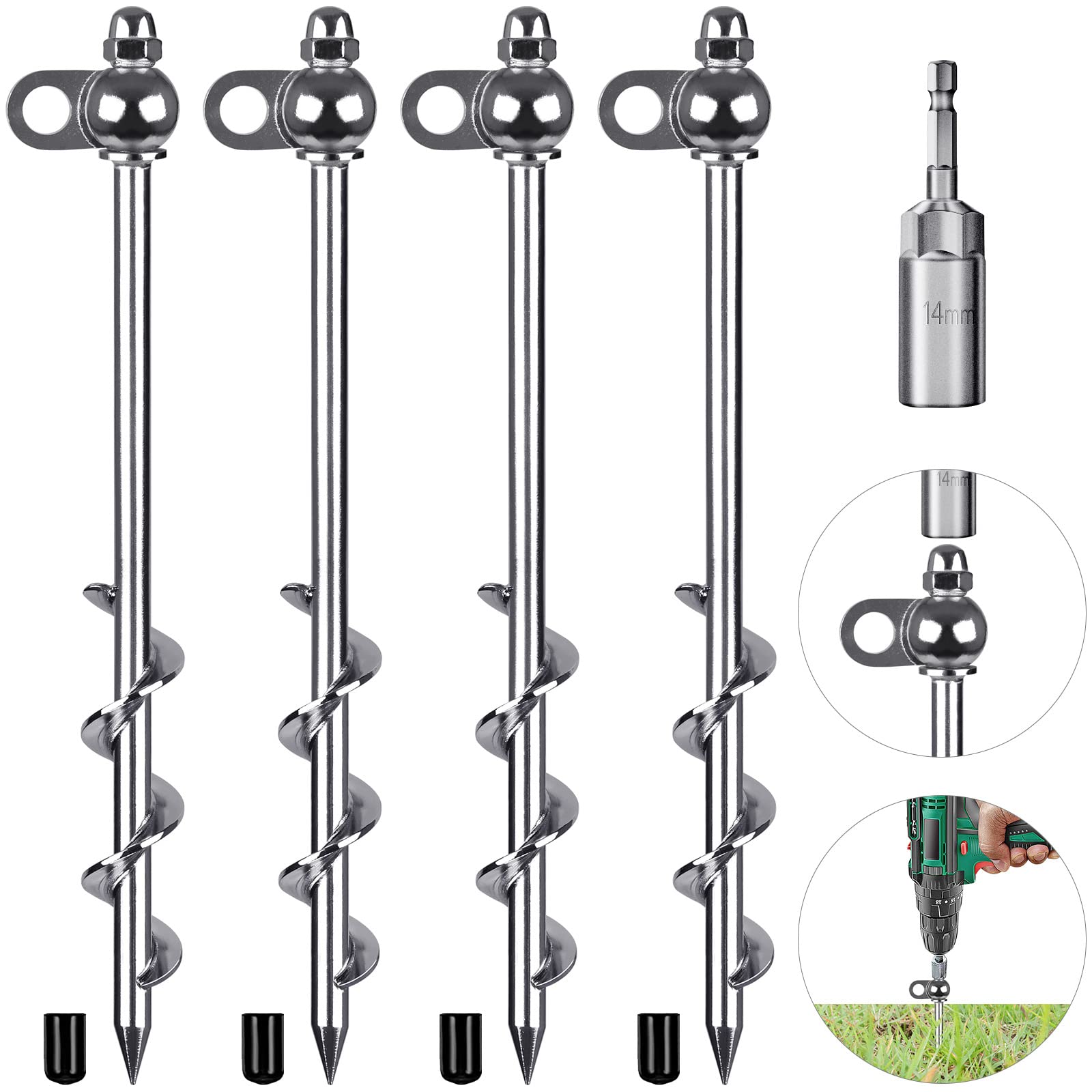 【送料無料】Lifeswell テント杭 4個パック テントアンカー 高耐久 グラウンドアンカー 完全溶接 282mm テントステーク スパイラルアースアンカー キャンプ ペグ テント トランポリン 小屋 ブランコセット 固定用アンカー