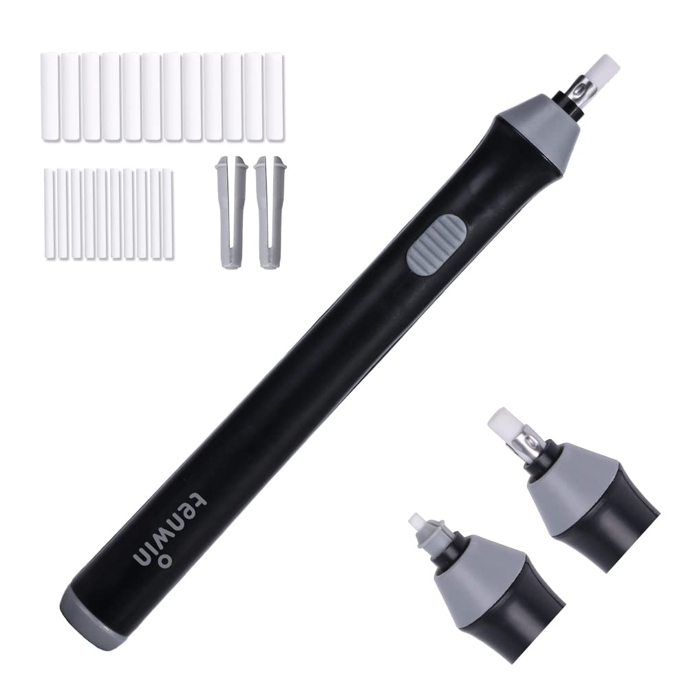 【送料無料】Tenwin電動消しゴム 電動字消器 パワフル よく消える 静音 筆形 取り換え用 消しゴム22本付き 学生用 文房具 オフィス用品 図面 楽譜 建築企画 絵画 電池式 ブラック