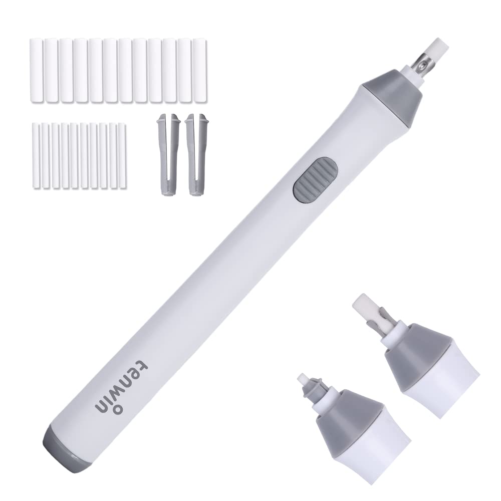 【送料無料】Tenwin電動消しゴム 電動字消器 パワフル よく消える 静音 筆形 取り換え用 消しゴム22本付き 学生用 文房具 オフィス用品 図面 楽譜 建築企画 絵画 電池式 ホワイト