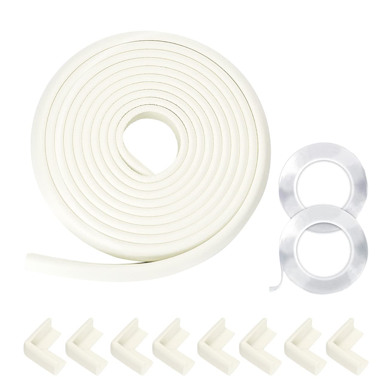 【送料無料】Findbetter コーナーガード コーナークッション 【強力透明テープ 安心エコなNBR素材 国際SGS安全検査合格 5倍クッション性】全長4m＋8個 ベビーガード 角ガード ベビー＆高齢者頭保護 衝撃吸収ケガ防止 安全対策 L型 白 ホワイト