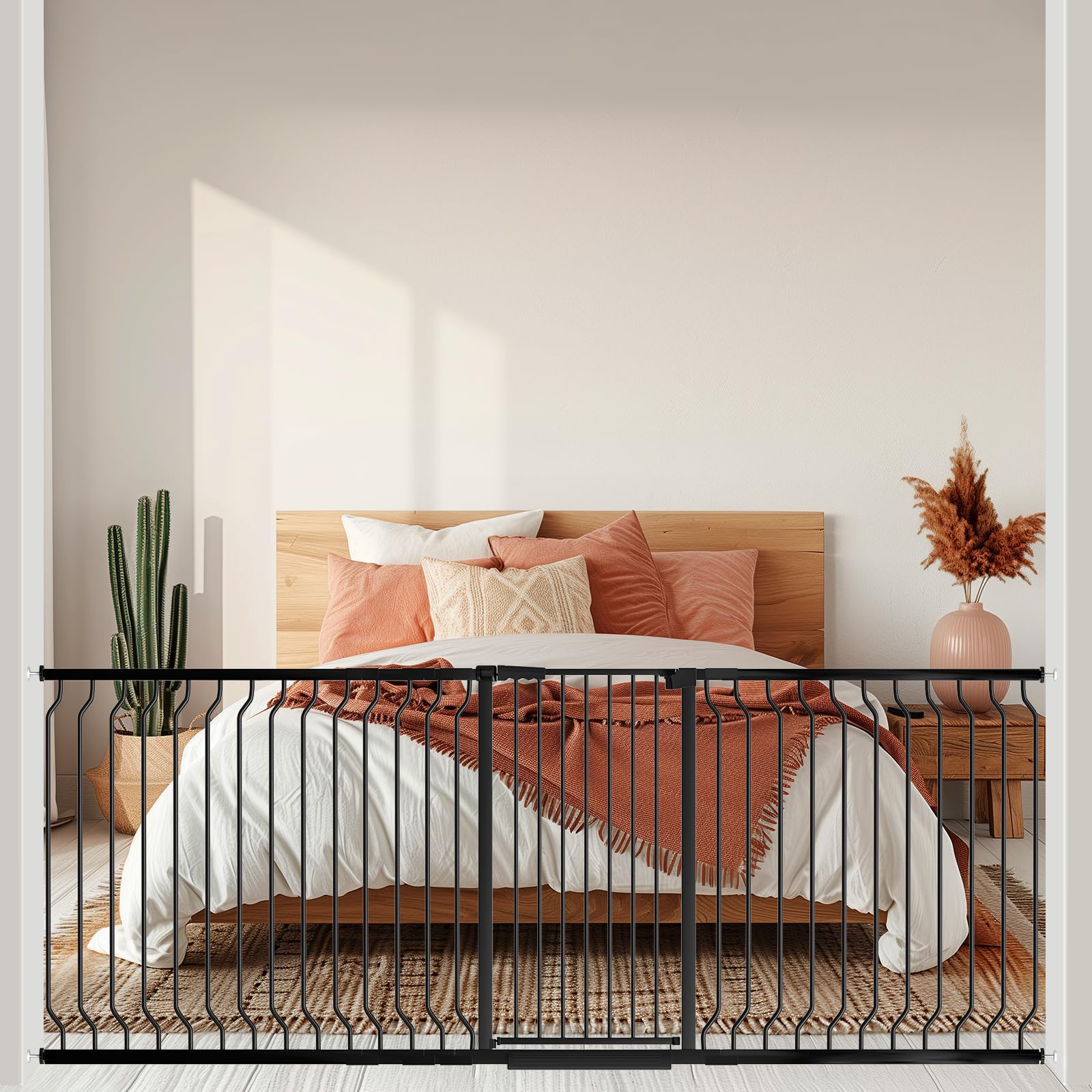 【送料無料】Seogva ベビーゲート ハイタイプ 高さ103cm 拡張フレーム付き 自動ロック 高さ100cm以上つっぱり式 穴開け不要 前後90度開閉 セーフティー安全ゲート 扉開閉式 二重ロック ブラック ホワイト 設置幅217-238cm