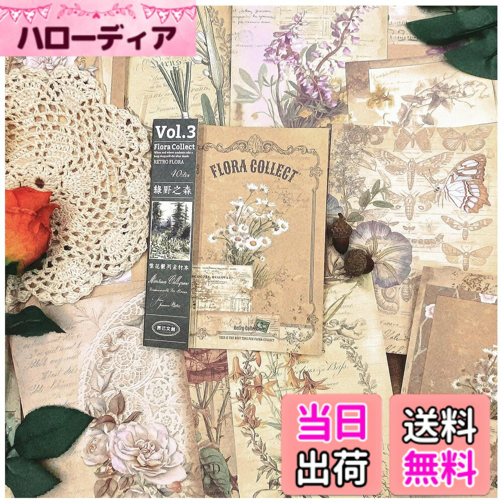 樂天商城 - 【送料無料】コラージュ 素材 デザインペーパー 詰め合わせ Arpaper シール レトロ 両面印刷 素材紙 背景紙 紙もの ペーパー おしゃれ かわいい 40枚セット ヴィンテージ クラシック アンティーク 花 英字 女の子 (緑野の森2)