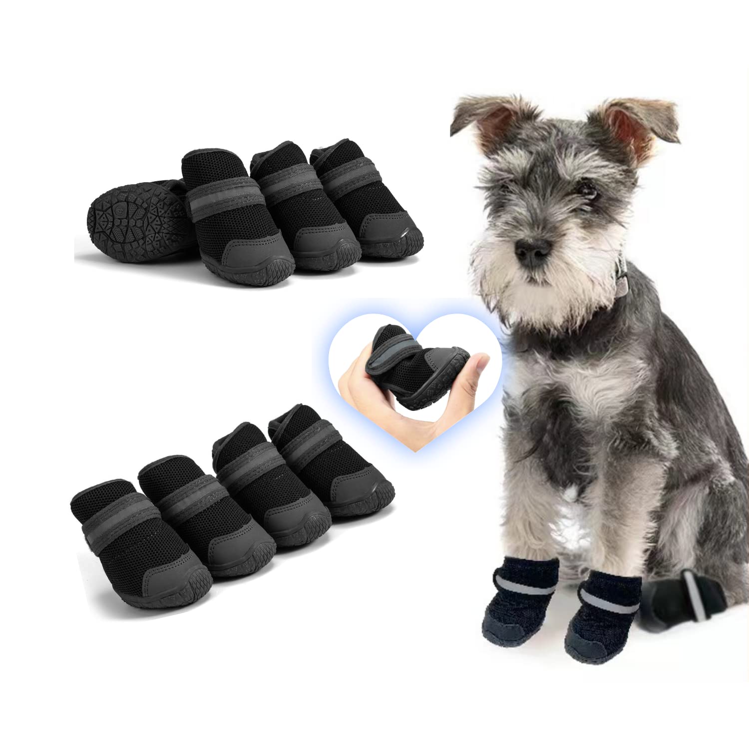 【送料無料】LIKOKLIN 犬靴 犬用メッシュシューズ ドッグブーツ ドッグくつ【小型犬専用】 反射テープ付き 滑り止め 長靴 肉球保護 脱げにくい 散歩 通気性 犬用靴 犬くつ 犬のくつ テディ・ビービー用滑り止め靴4個入り 内寸 5cm 対応 四季通用 ブラック(4#)